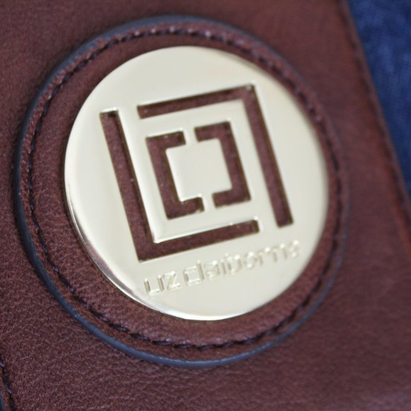 LIZ CLAIBORNE bag! Denim & brown faux leather, with gold tone hardware. - Picture 9 of 11